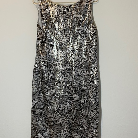 Tory Burch Silk Blend Jaquard Sleeveless Sheath Dress Metallic Size 12 - Picture 5 of 11